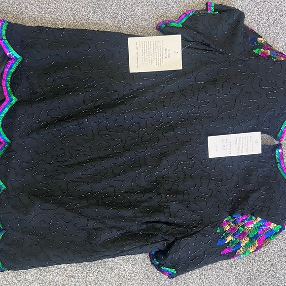 Vintage Double Queen 100% Pure Silk Handmade Sequin Short Sleeve Top In Size XL - Picture 9 of 9